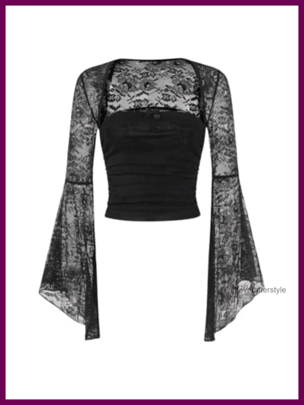 Womens Gothic Bell Sleeve Square Neck Ruched Blouse Lace Y2K Top